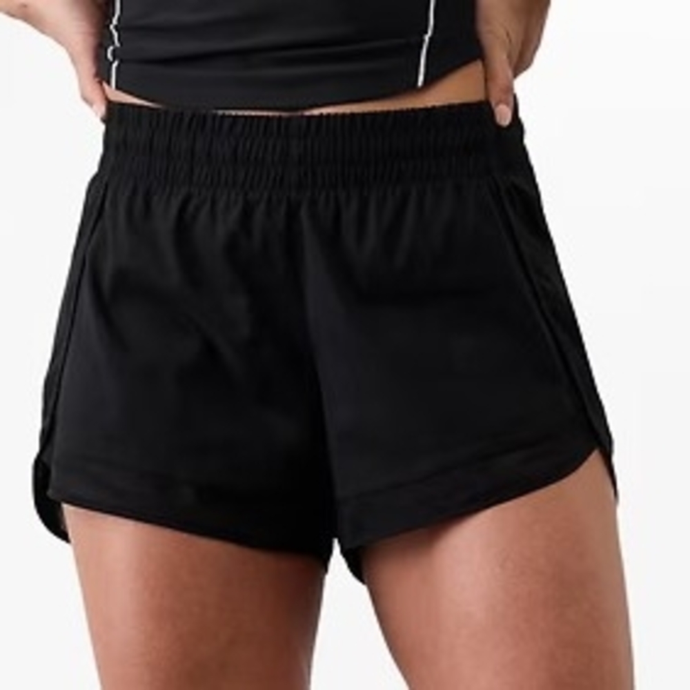 Athleta Women's Black Mesh Racer Run Mid Rise Athletic Shorts